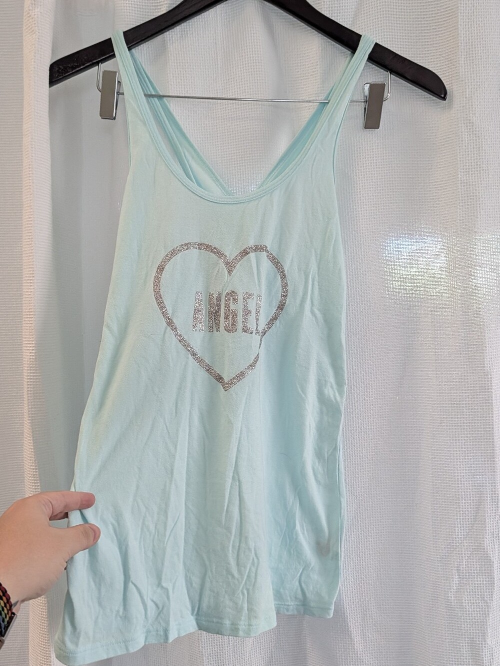 Victoria's Secret Angel Criss Cross Back Seafoam Green Tank Top W Silver Glitter